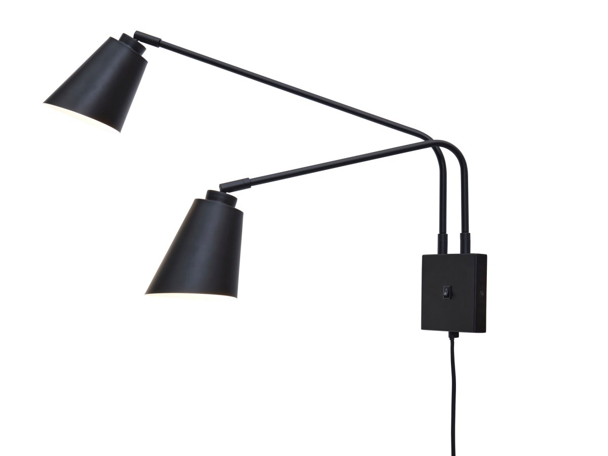 It’s about Romi Wandlamp ijzer Bremen 2-arm h.45xl.130cm/kap 18x15cm – zwart - Afbeelding 2