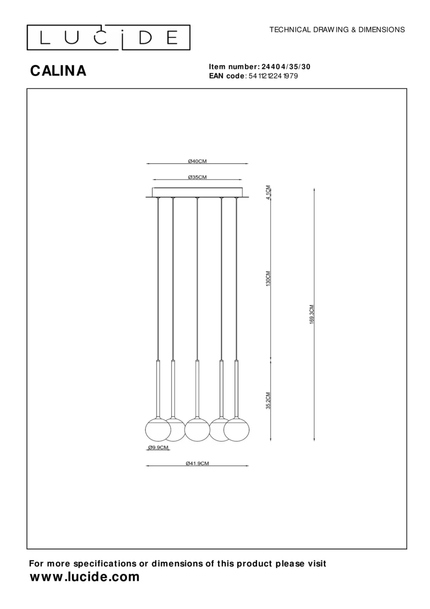 Hanglamp CALINA 5x 8,2W LED Dimbaar 2560K/2750K Zwart Lucide Premium - Afbeelding 9
