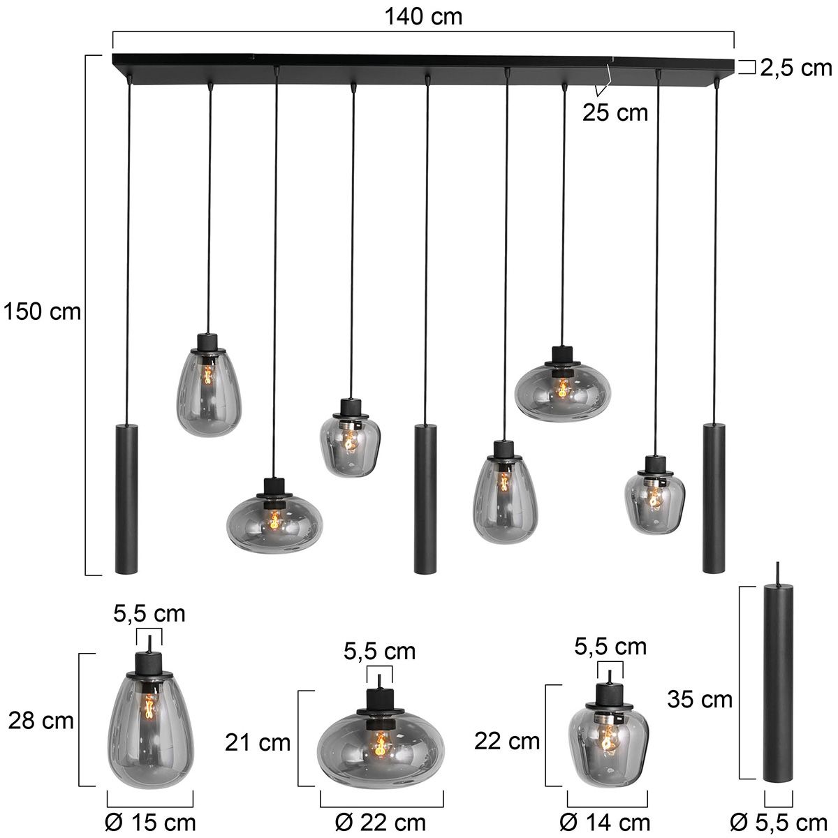 Hanglamp Reflexion 3796ZW Zwart - Afbeelding 5