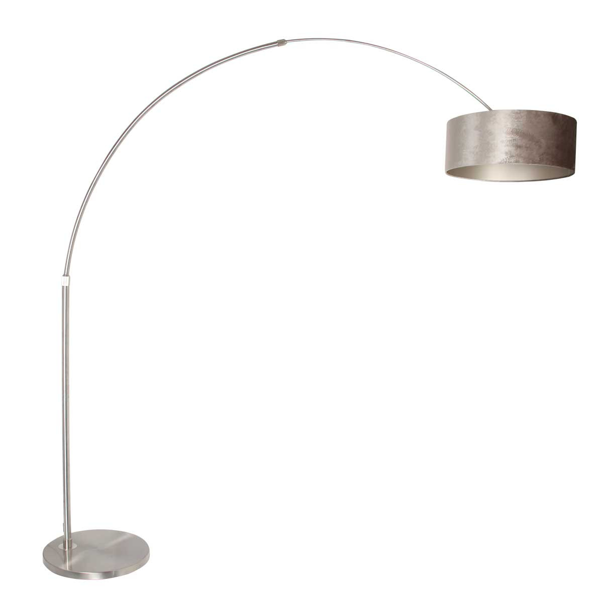 Staalkleurige booglamp Sparkled Light 8125ST met grijs / zilver velours kap - Afbeelding 2