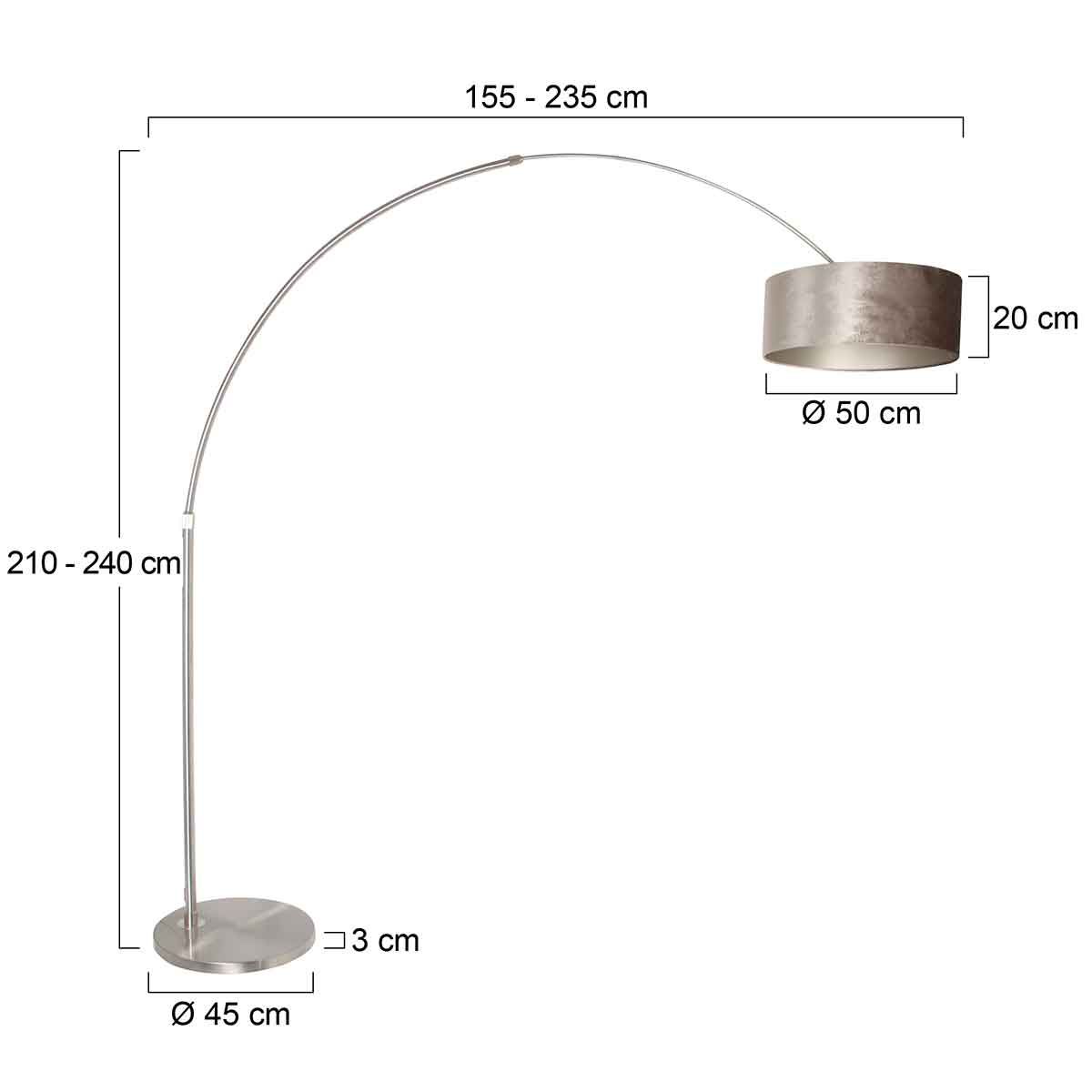 Staalkleurige booglamp Sparkled Light 8125ST met grijs / zilver velours kap - Afbeelding 7