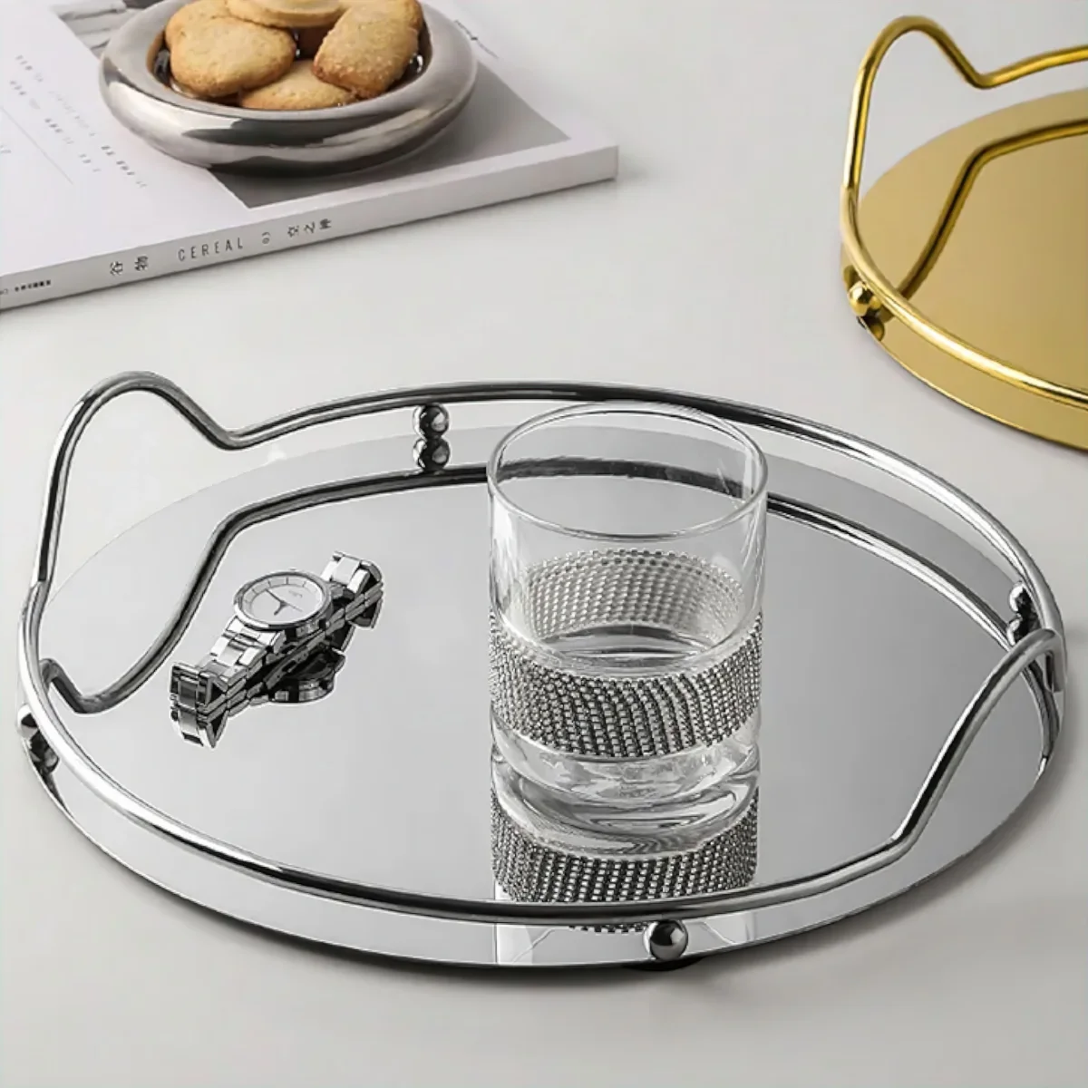 Decoratief Spiegeldienblad met Metalen Frame en Handgrepen voor Badkamer - Afbeelding 2